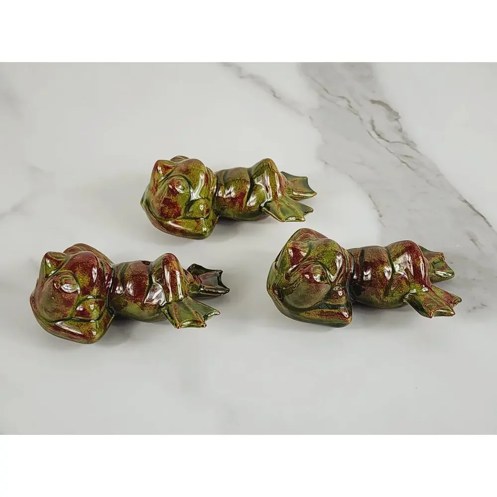 Mini Frog Figurine Relaxed Laying On Back 80's Glazed Ceramic 3